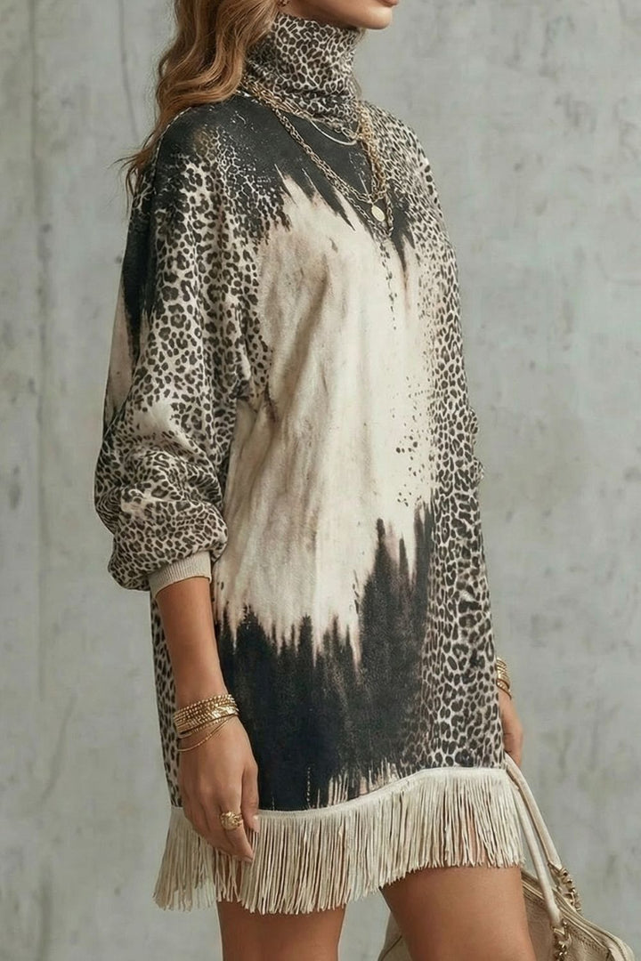 Solenne – Fringed Hemline – Leopard Mini Dress
