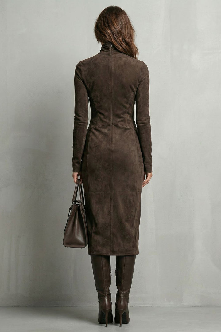 Levréne – Sculpted Suede Effect – Turtleneck Midi Dress