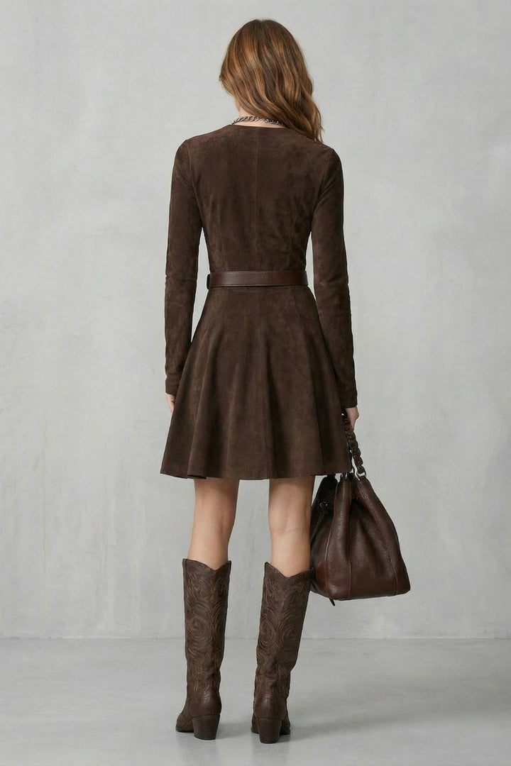 Cavellina – Belted Suede Effect – Mini Dress (Belt Included)