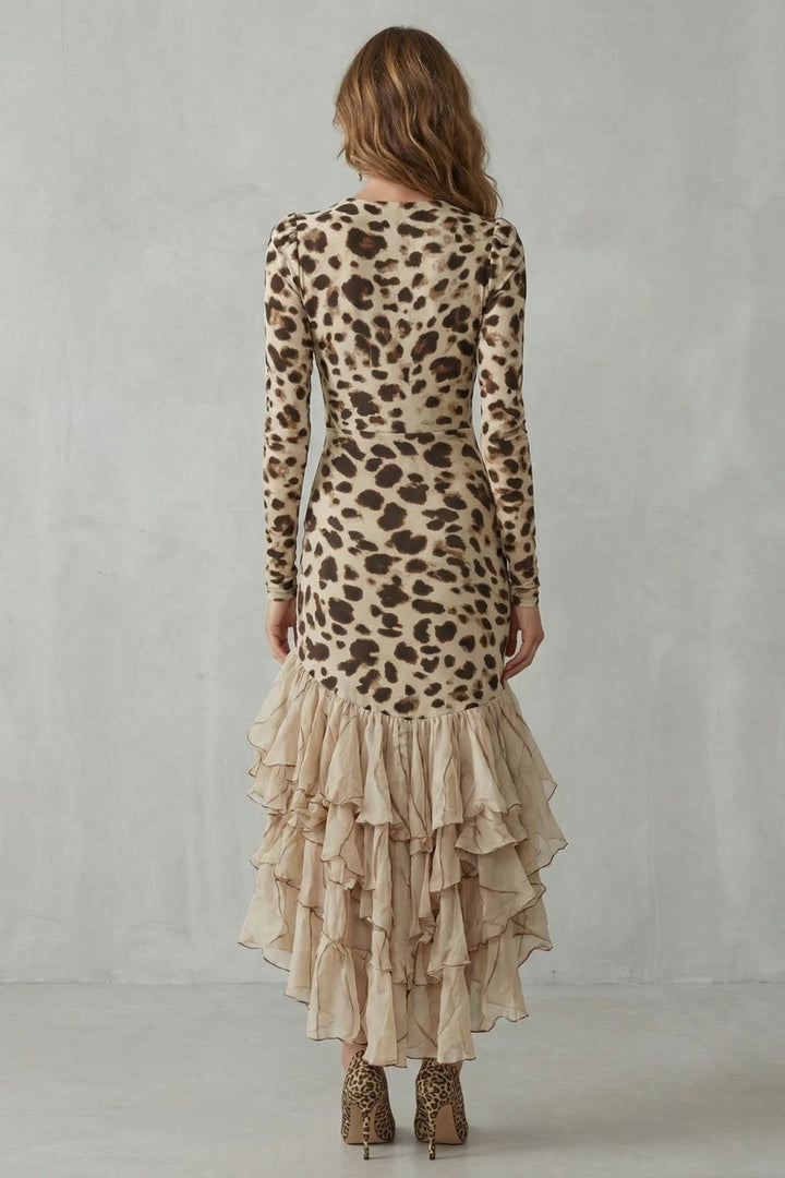 Lioraé – Ruffled Hem – Leopard Print Midi Dress