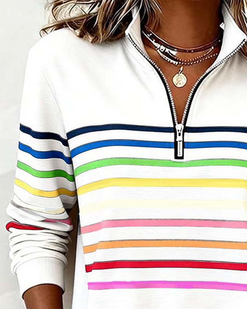 Rosetta | Striped Half Zip Sweatshirt For Women