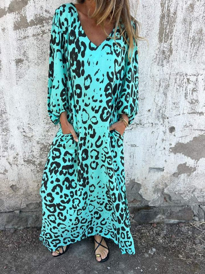 Avril-Wild print long dress with pockets