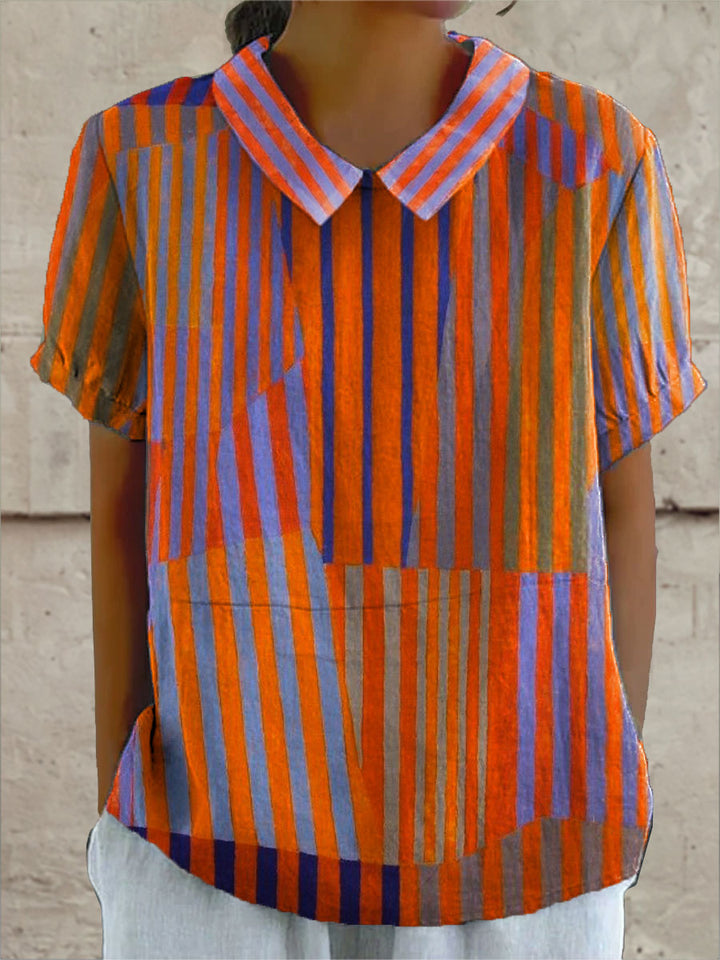Nina | Short Sleeve Collared Striped Shirt For Women