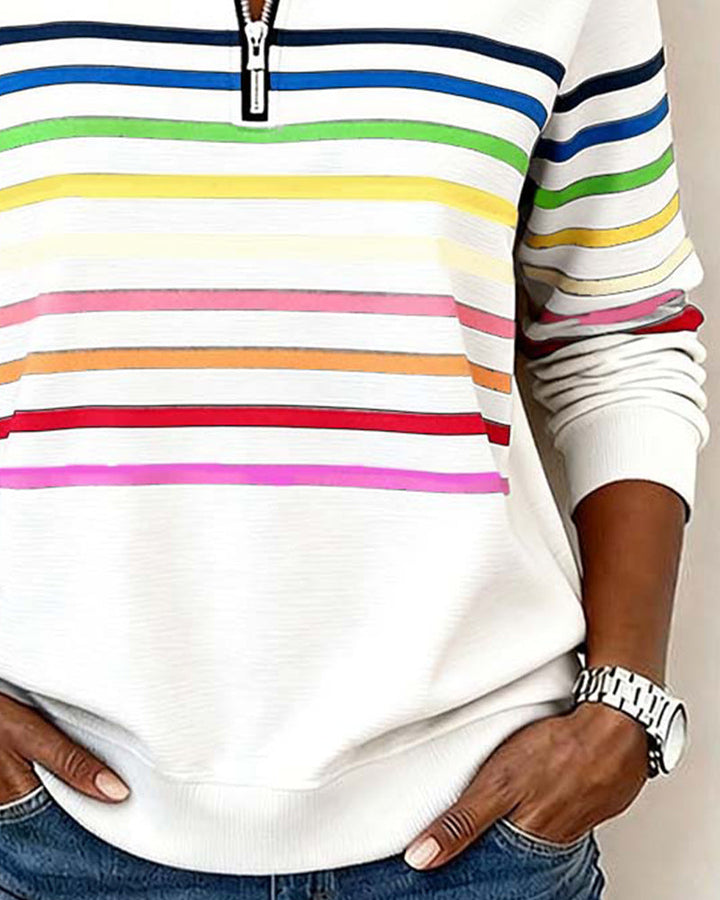 Rosetta | Striped Half Zip Sweatshirt For Women