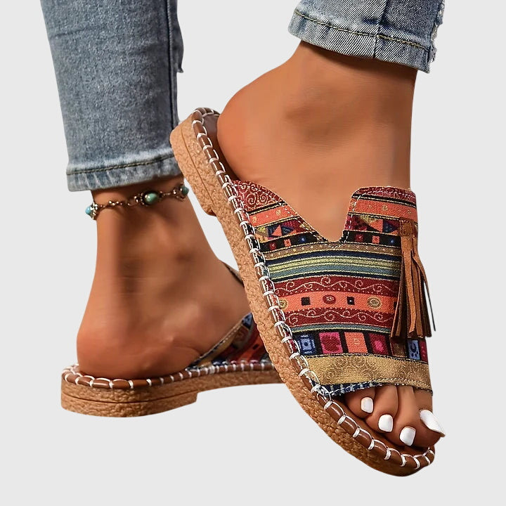 Lorraine | Woven Tassel Slide Sandals For Women