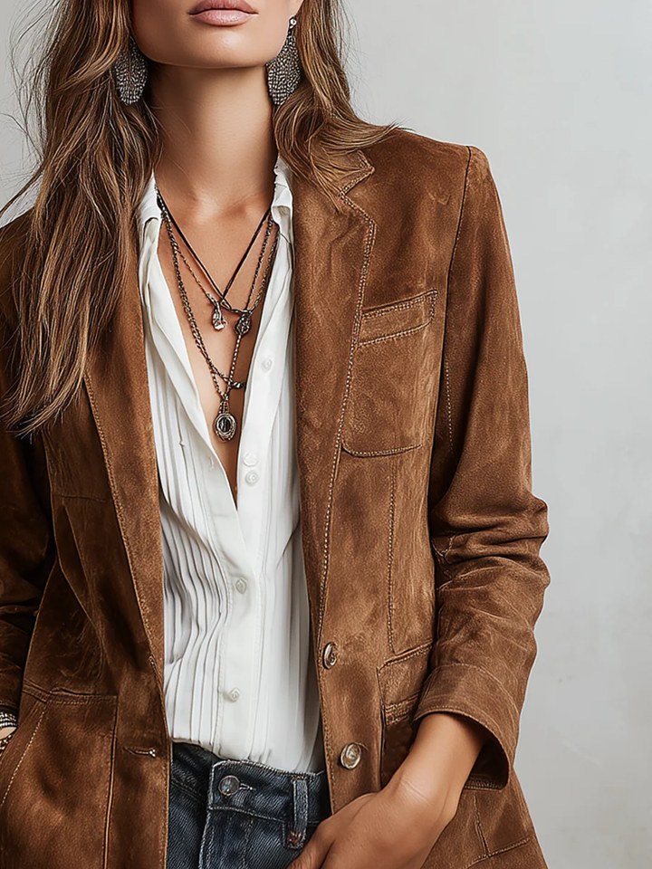 Rachel | Button-Down Suede Blazer For Women