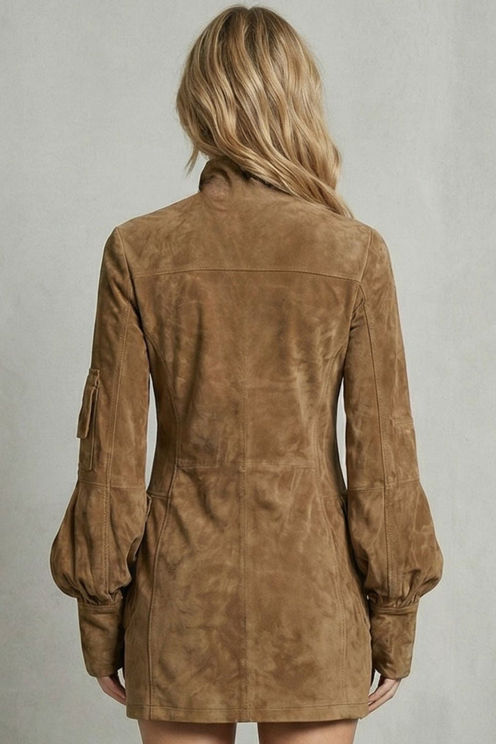 Marcella – High Neck Silhouette – Suede-Effect Mini Dress