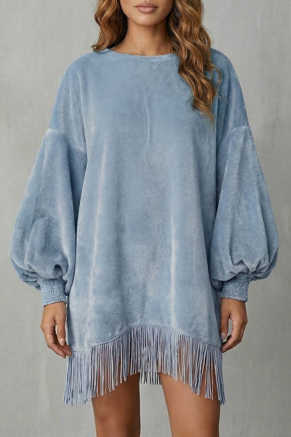 Bellurie – Voluminous Sleeves – Fringe Mini Dress