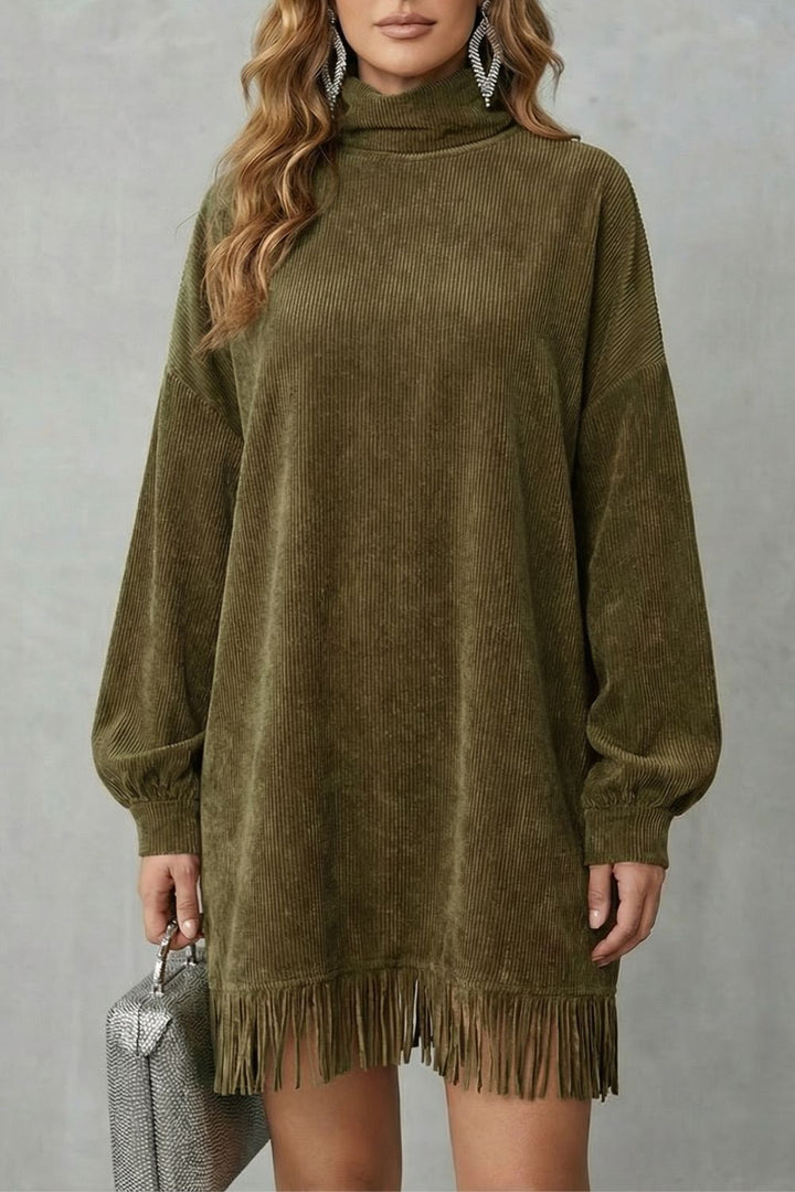 Castellaine – Fringed Charm – Turtleneck Mini Dress