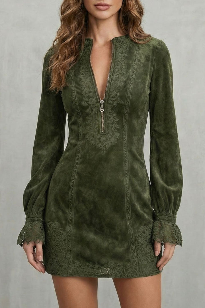 Avenelle – Embroidered Detail – Zip-Front Mini Dress