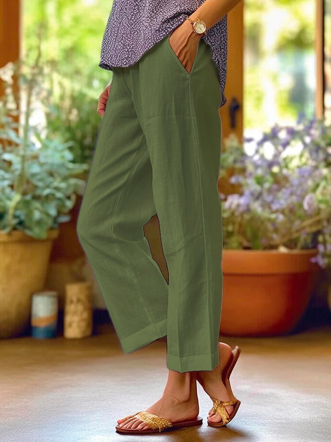 Dalia – Linen Trousers with Turned-Up Hem