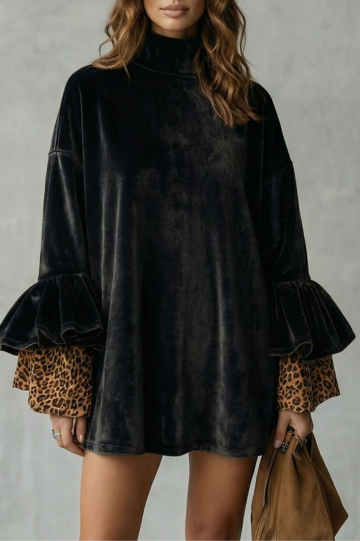 Velanique – Tiered Sleeve Detail – Velvet Mini Dress