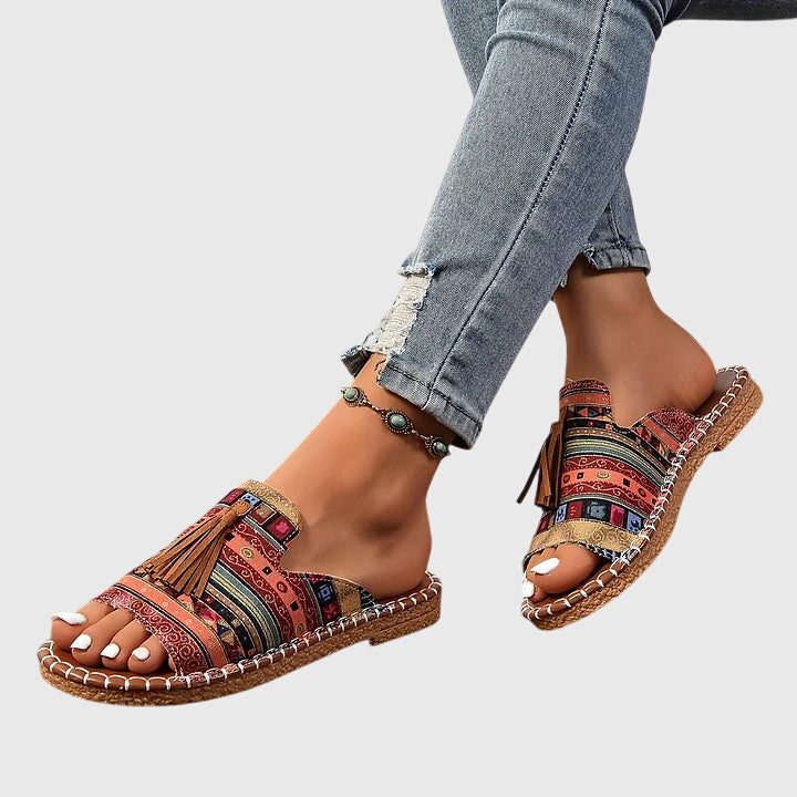 Lorraine | Woven Tassel Slide Sandals For Women