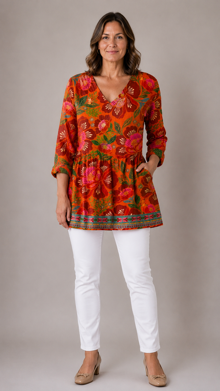 Priscilla | Long Blouse With V-Neck