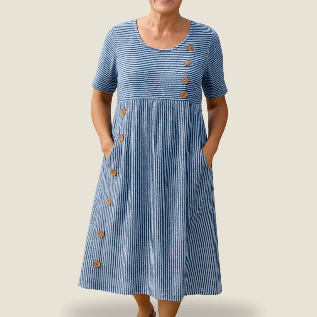 Adeline | Striped Button Midi Dress