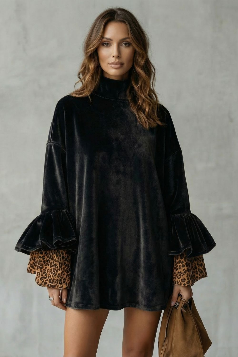 Velanique – Tiered Sleeve Detail – Velvet Mini Dress