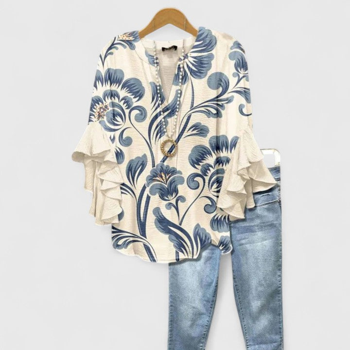 Konstanze | Floral Blouse With Ruffle Sleeves For Women