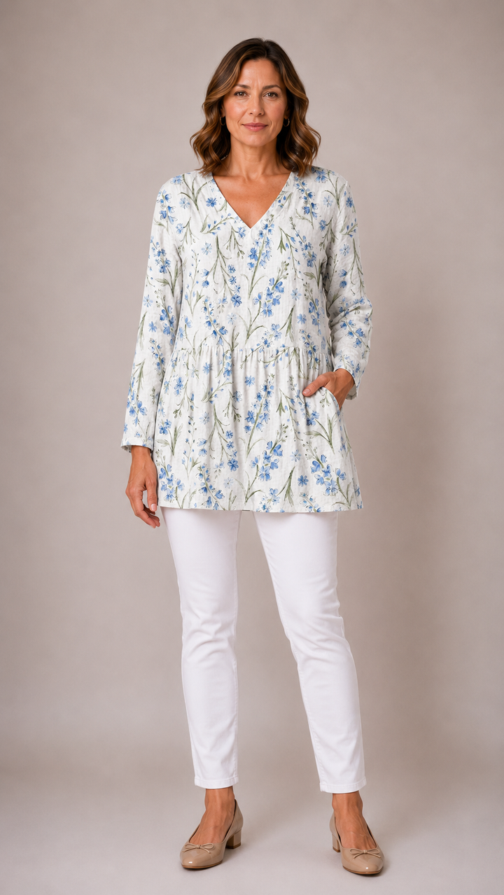Lenora | Long Blouse With V-Neck
