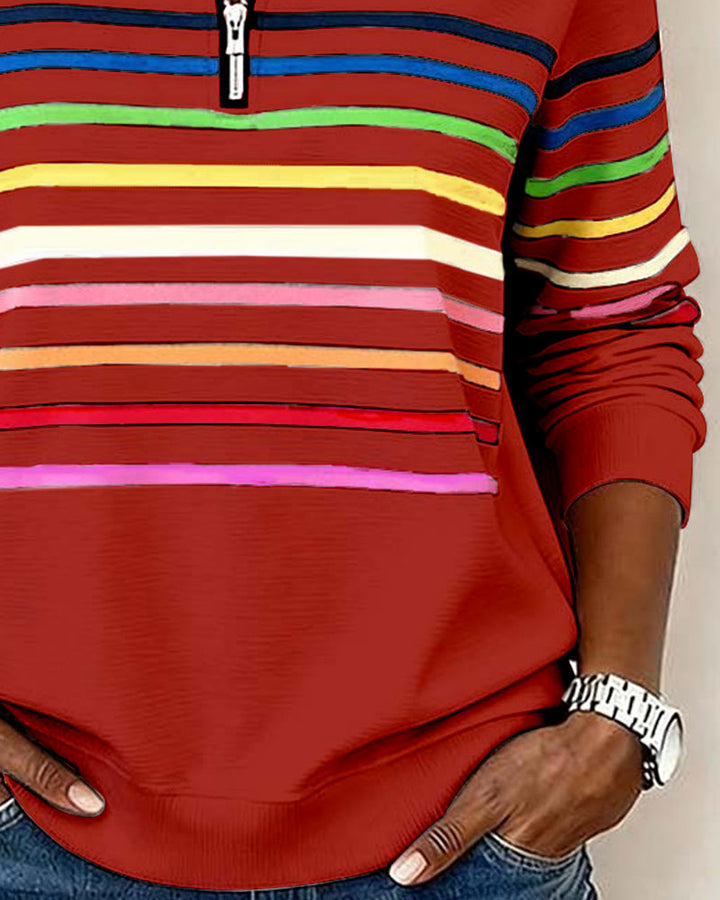 Rosetta | Striped Half Zip Sweatshirt For Women