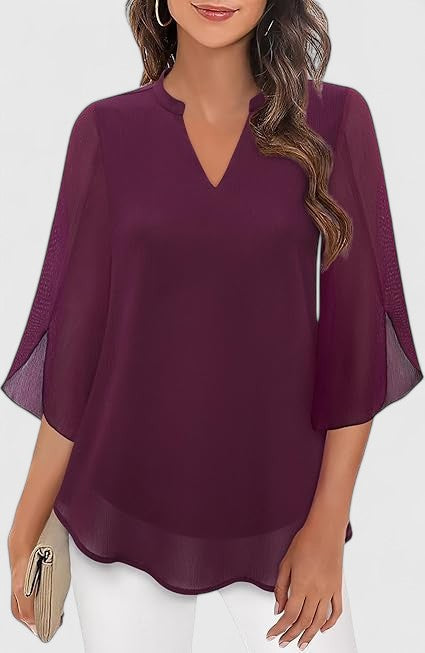 Olalla | V-Neck Bell Sleeve Tunic Blouse For Women