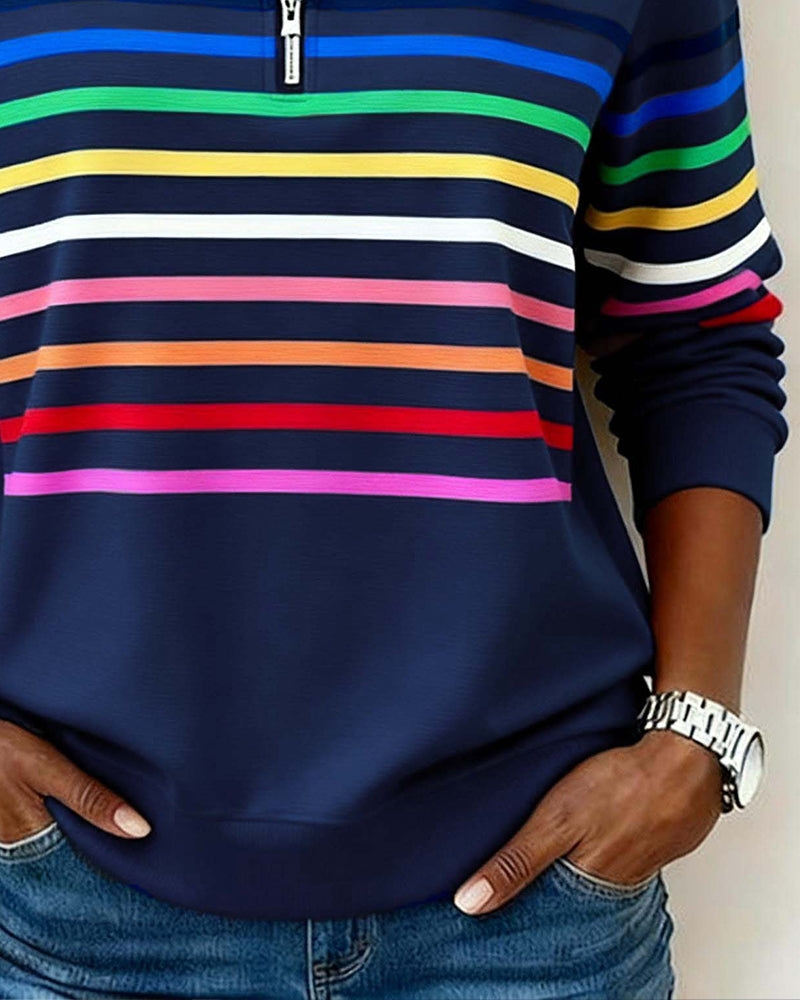 Rosetta | Striped Half Zip Sweatshirt For Women