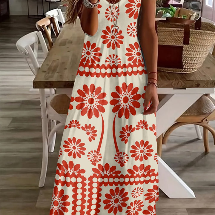 Phoebs-Floral Print Elegant Tropical Print Dress