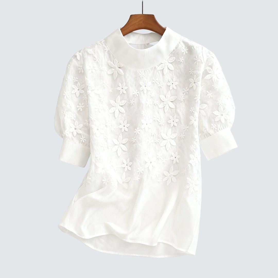 Maxine | Short Sleeve Stand Collar Lace Blouse For Women