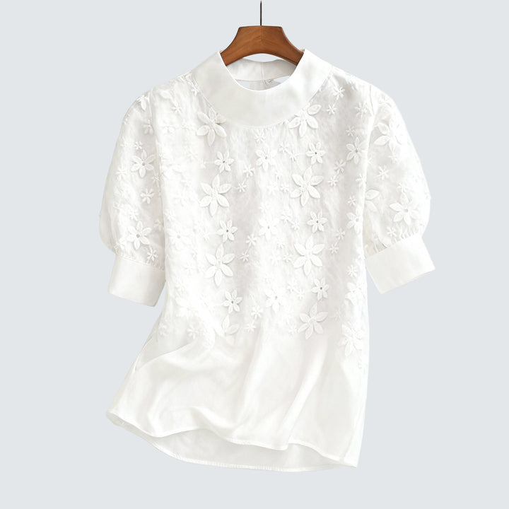 Maxine | Short Sleeve Stand Collar Lace Blouse For Women