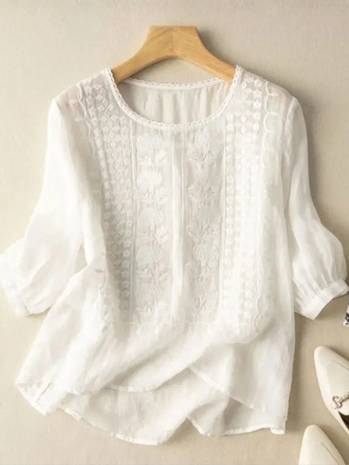 Lyric | Embroidered Blouse With Puff Sleeves For Women