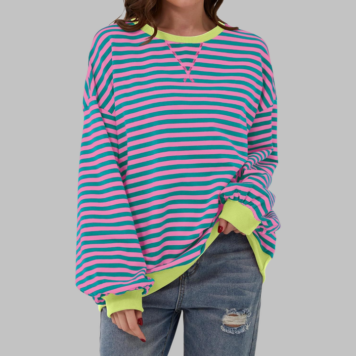 Licha™ - Casual Long Sleeve Round Neck Striped Sweatshirt
