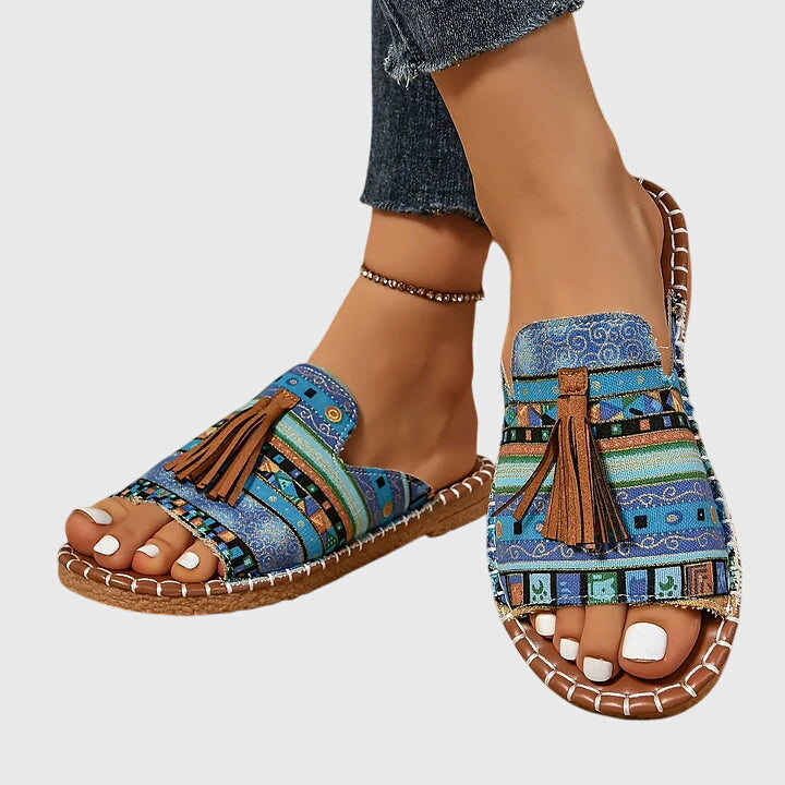 Lorraine | Woven Tassel Slide Sandals For Women