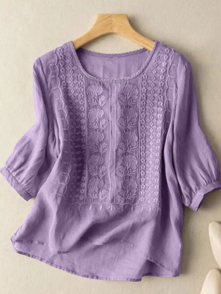 Lyric | Embroidered Blouse With Puff Sleeves For Women