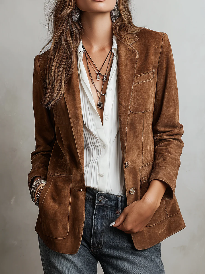Rachel | Button-Down Suede Blazer For Women