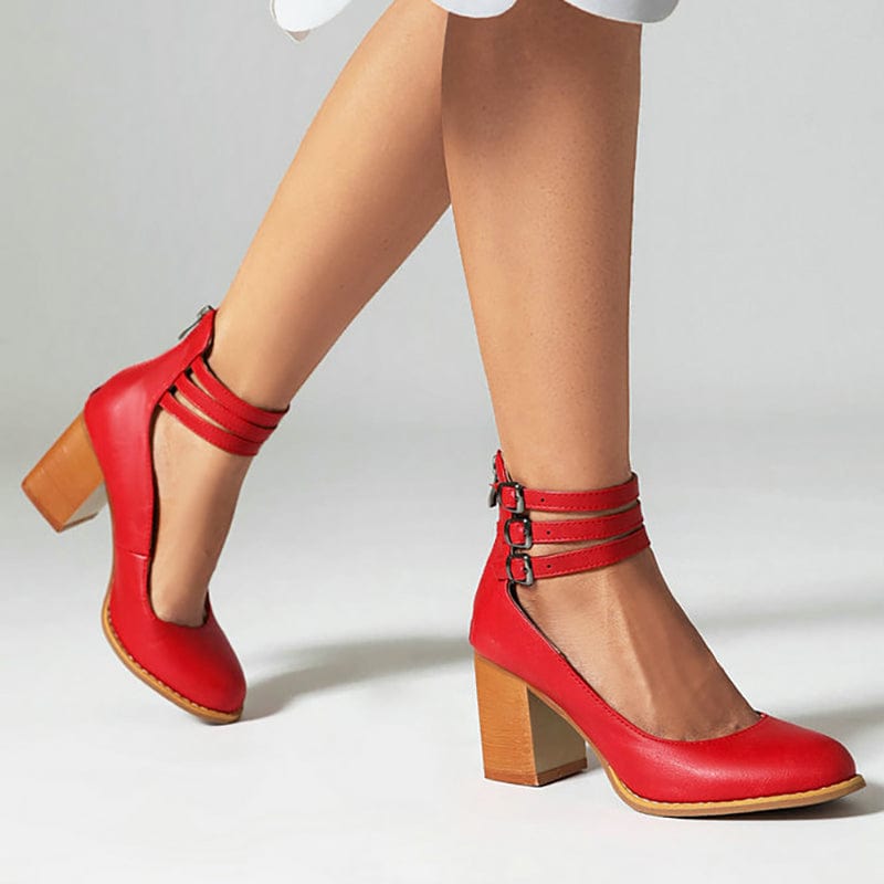 Johanna | Triple Buckle Block Heel Ankle Boots For Women
