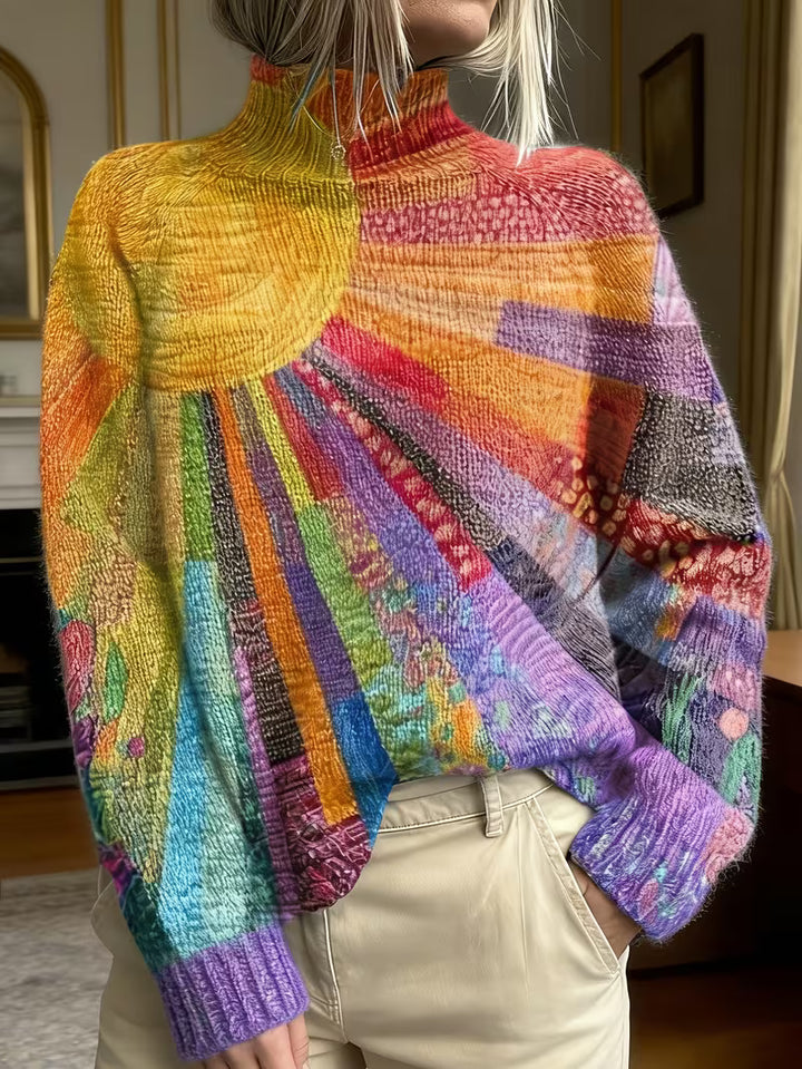 ALICE | COLOURFUL SUN COLLAGE PRINT TURTLENECK