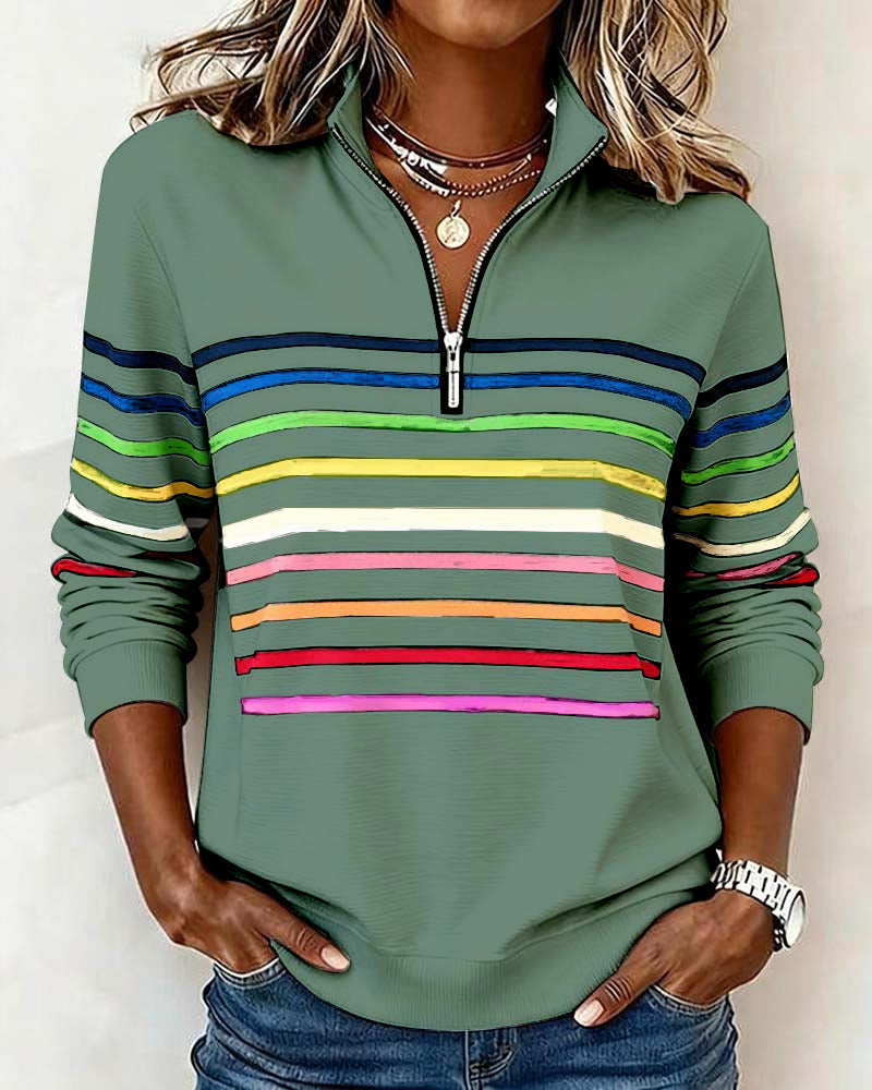 Rosetta | Striped Half Zip Sweatshirt For Women