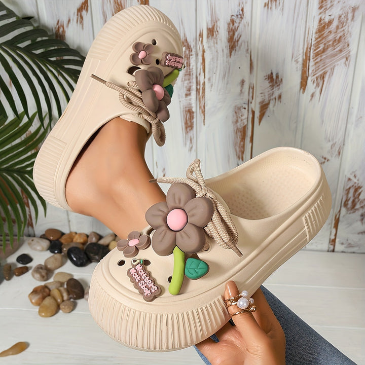 Penelope-Comfortable Floral Decor Platform Clogs