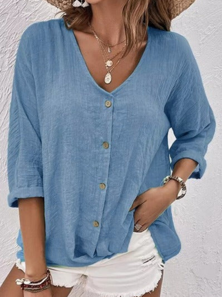 Brooklyn | V-Neck Button-Front Long Sleeve Blouse For Women