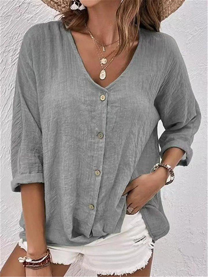 Brooklyn | V-Neck Button-Front Long Sleeve Blouse For Women