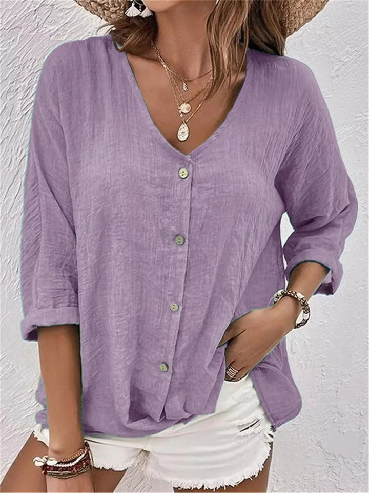 Brooklyn | V-Neck Button-Front Long Sleeve Blouse For Women