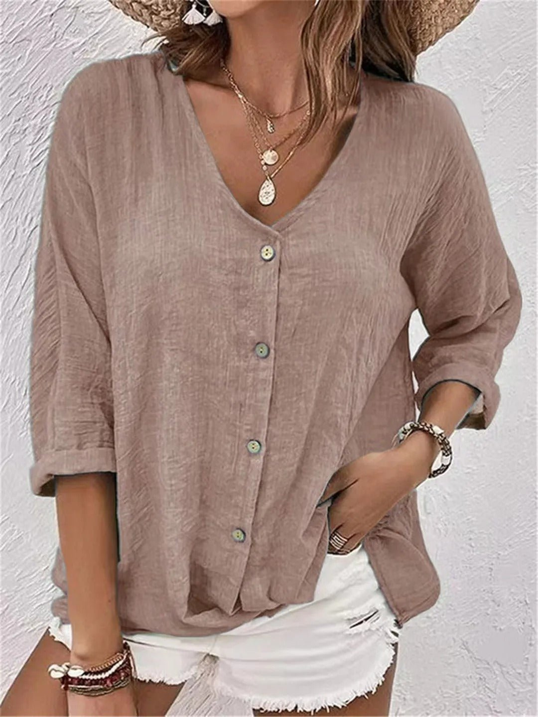 Brooklyn | V-Neck Button-Front Long Sleeve Blouse For Women