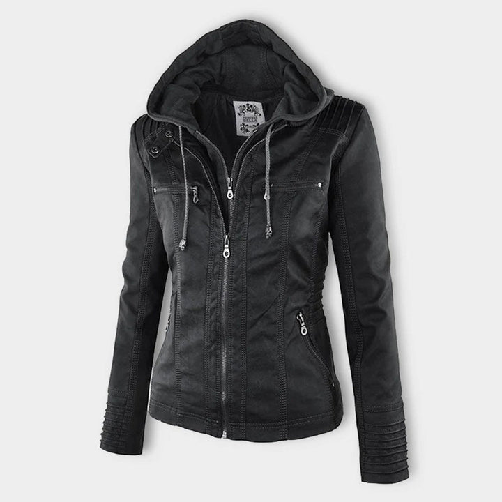 Pia | Modern leather jacket with hood