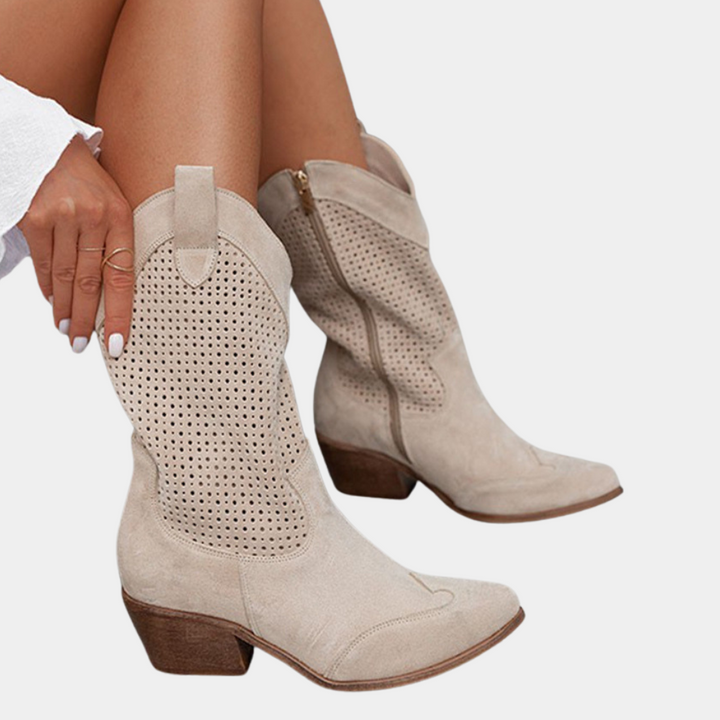 Enora | Perforated Block Heel Cowboy Boots For Women