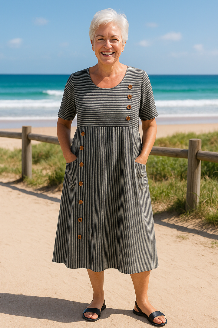 Adeline | Striped Button Midi Dress