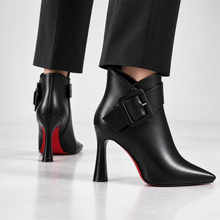 Raina - Leather Buckle Ankle Boots