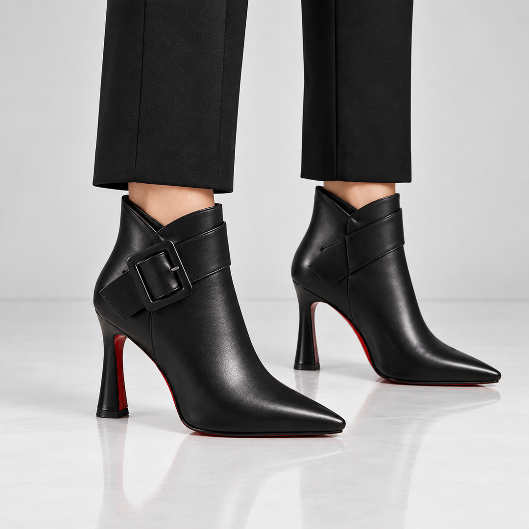 Raina - Leather Buckle Ankle Boots