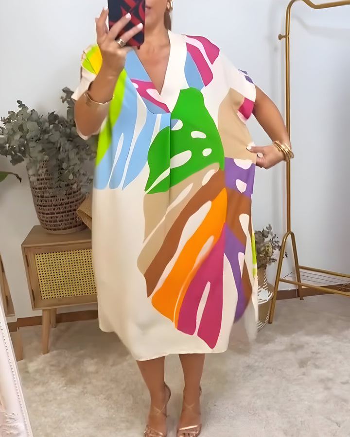 Janice | Casual Colorful Leaf Print Dress