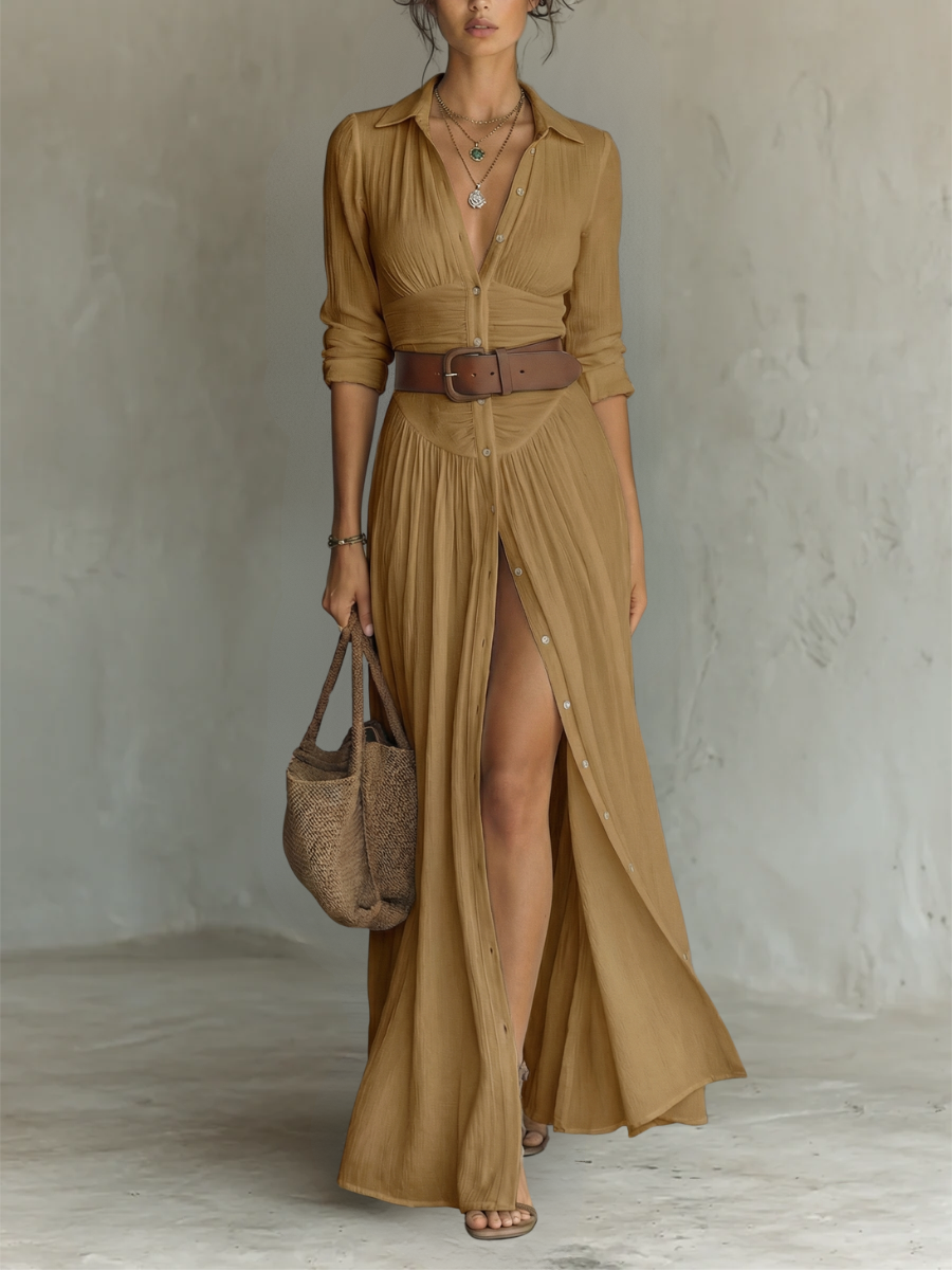 Sarah™ Timeless Notched Collar Linen Dress