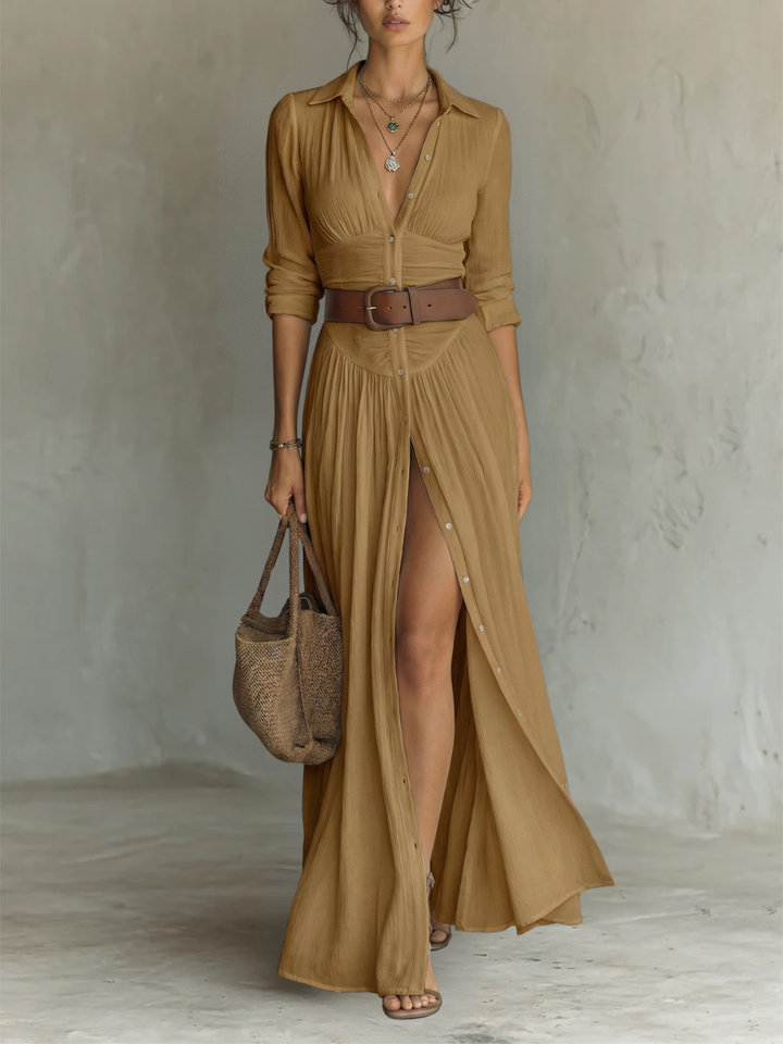Sarah™ Timeless Notched Collar Linen Dress