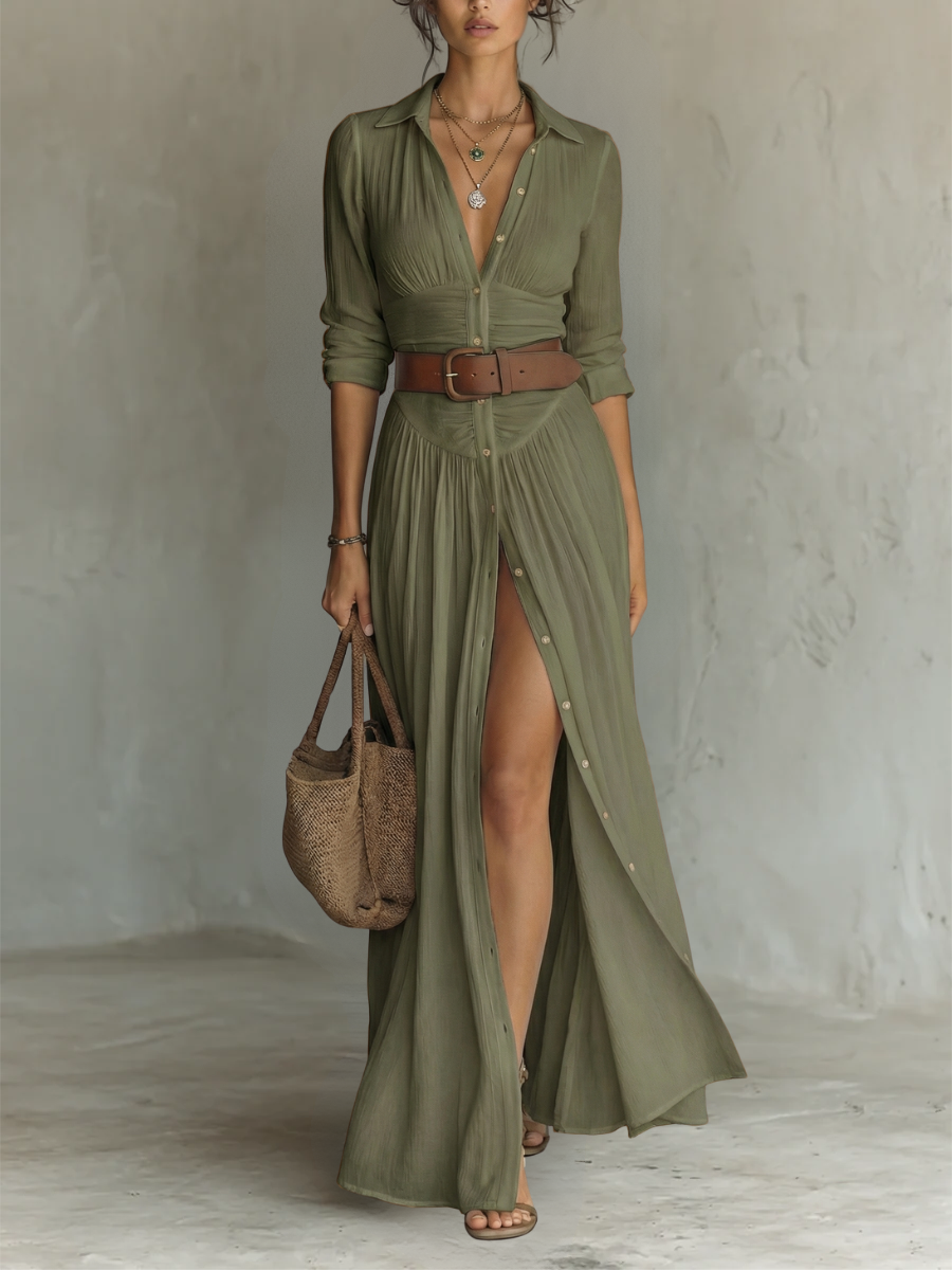 Sarah™ Timeless Notched Collar Linen Dress